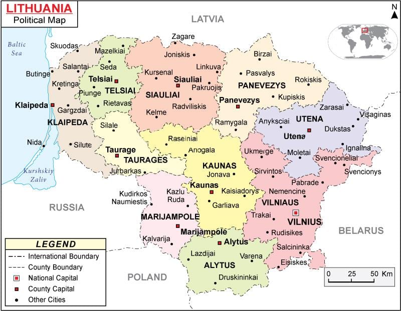 Mapa de Lituania político