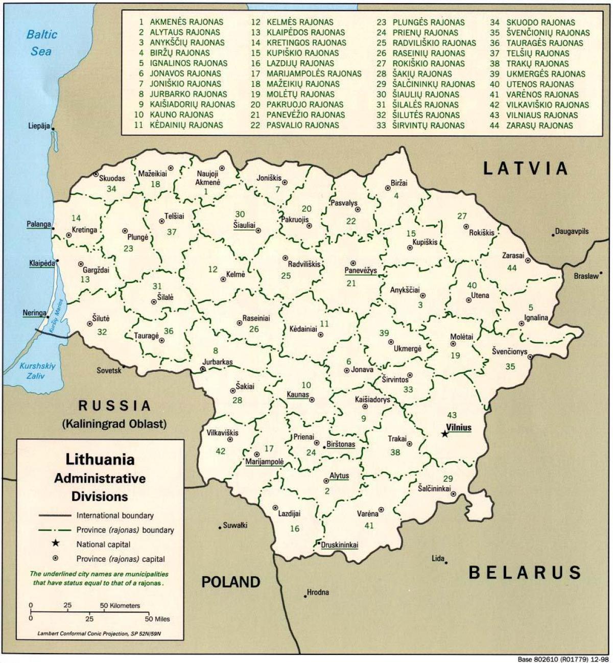 Mapa de mapa de Lituania con ciudades